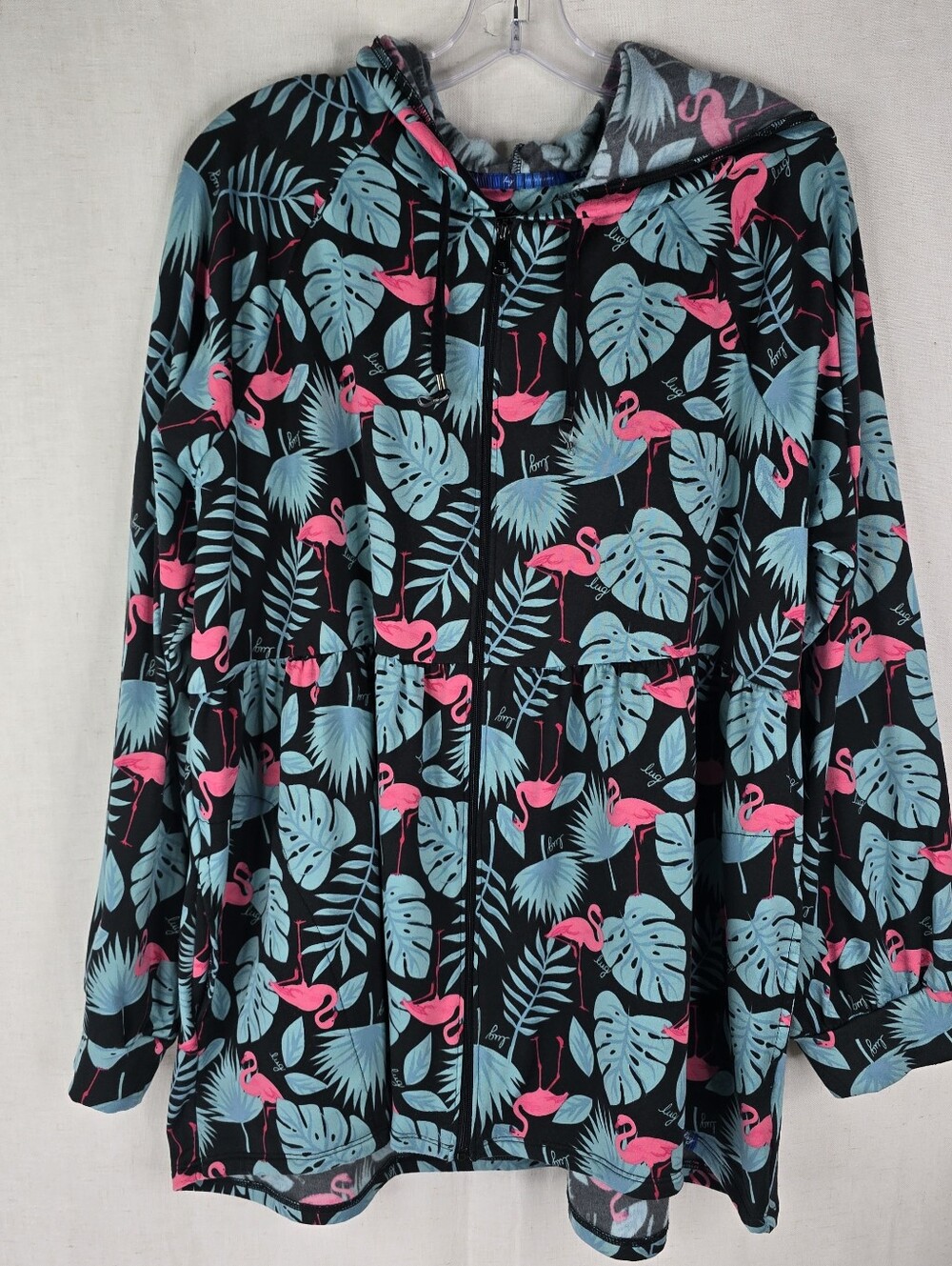 Lug Shimmy Woman’s XL Fleece Long Sleeve Zip Hoodie Flamingos Swim Cover Up